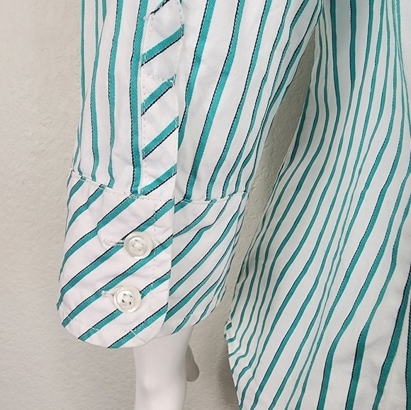 Pendleton White Green Striped Half Sleeve Button Down Size 14 - Picture 6 of 13